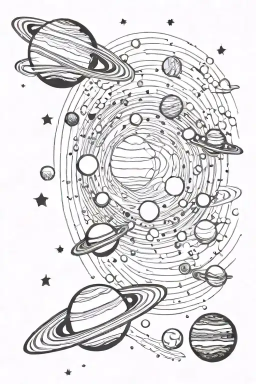 solar system, saturn, stars, moon, sun tattoo design idea