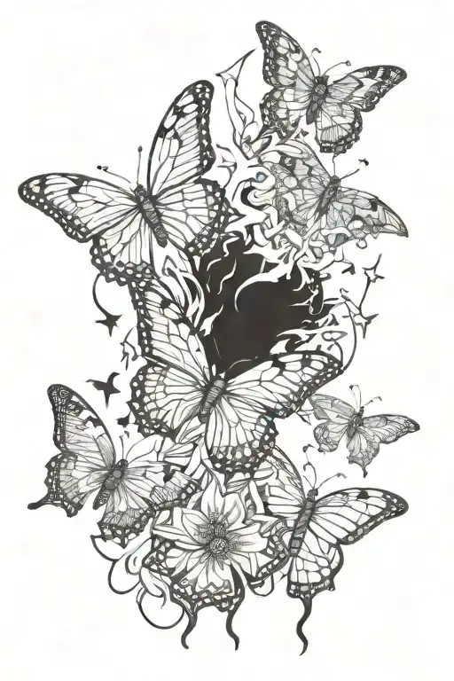 butterflies and lightening bolts tattoo design idea