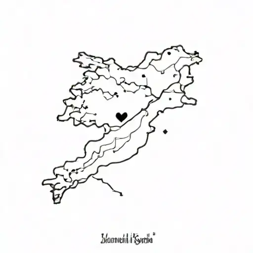 A minimalist tattoo design of the map of Kurdistan with a heart symbolizing your love for your homeland tattoo design idea
