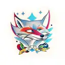 fox eating apple tattoo design idea