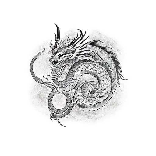 A traditional tattoo design incorporating a dragon, snake, horse, rooster, and rabbit tattoo design idea