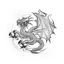 A traditional tattoo design incorporating a dragon, snake, horse, rooster, and rabbit in a vibrant arcade game setting tattoo design idea