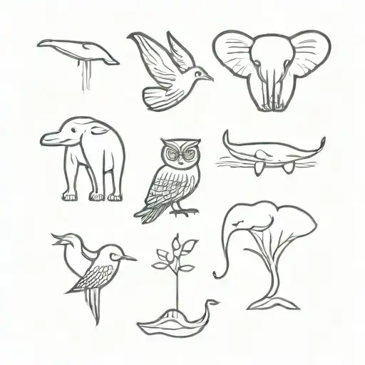 Owl and Elephant and Whale tattoo design idea