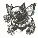 A happy wolverine playing with a butterfly tattoo design idea