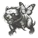 A happy wolverine playing with a butterfly tattoo design idea