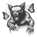 A happy wolverine playing with a butterfly tattoo design idea