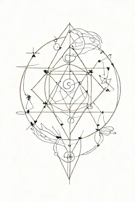 with elements of the spiritual world, showing the relationship between the physical and the metaphysical, reality and spirituality. tattoo design idea