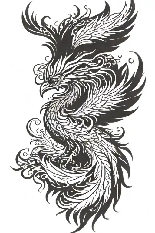 Black Phoenix with flaming feathers tattoo design idea
