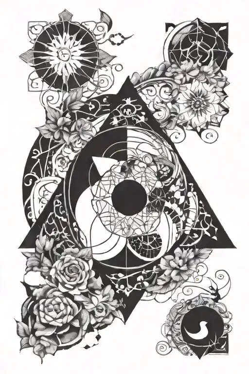 with elements of the spiritual world, showing the relationship between the physical and the metaphysical, reality and spirituality. tattoo design idea