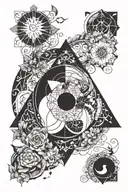 with elements of the spiritual world, showing the relationship between the physical and the metaphysical, reality and spirituality. tattoo design idea