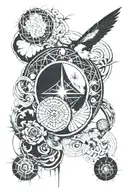 with elements of the spiritual world, showing the relationship between the physical and the metaphysical, reality and spirituality. tattoo design idea