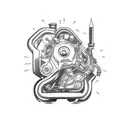 car engine with turbo heart tattoo design idea