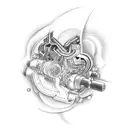 engine with turbo as my heart tattoo design idea