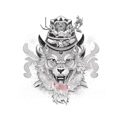 Bosque seco con cabaña en el fondo  tattoo design idea