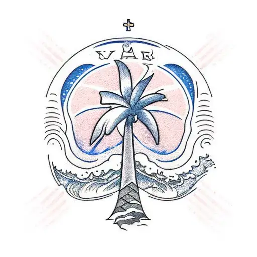 Ocean Wave palm tree tattoo design idea