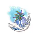 Ocean Wave palm tree tattoo design idea