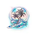 Ocean Wave palm tree tattoo design idea
