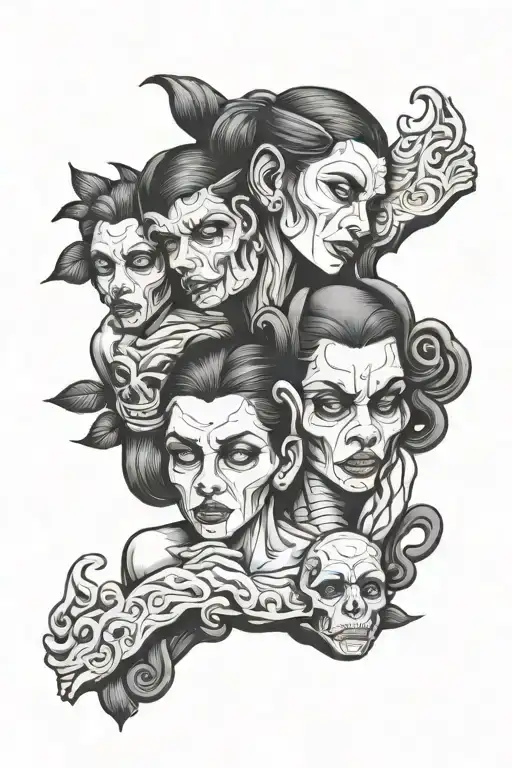 hear see speak no evil women full body tattoo design idea
