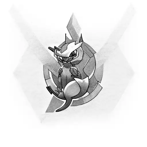 Design a tattoo combining Pokemon and building keyboards in a black-grey style tattoo design idea