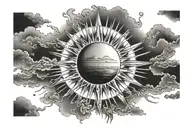 a realistic sun in a sky shining down  tattoo design idea
