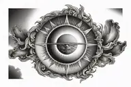 a realistic sun in a sky shining down  tattoo design idea
