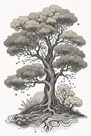 tree growing and flowers for man tattoo design idea