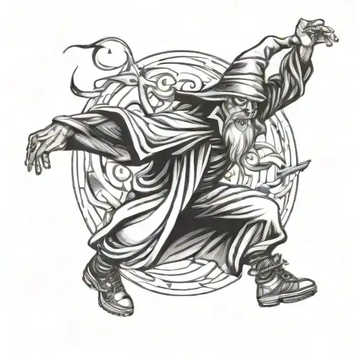 A breakdancing wizard casting a spell tattoo design idea