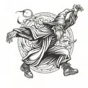 A breakdancing wizard casting a spell tattoo design idea
