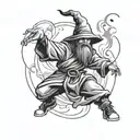 A breakdancing wizard casting a spell tattoo design idea