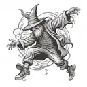 A breakdancing wizard casting a spell tattoo design idea
