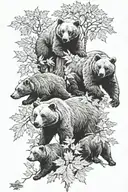 3 bears surrounded by maple tattoo design idea