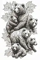 3 bears surrounded by maple tattoo design idea