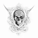 A dark and haunting blackwork design featuring a skull engulfed in nebulae tattoo design idea