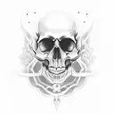 A dark and haunting blackwork design featuring a skull engulfed in nebulae tattoo design idea