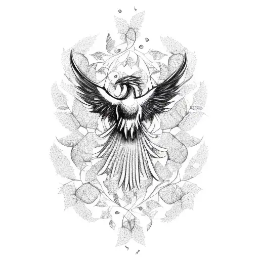 A phoenix made of butterflies and vines tattoo design idea