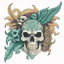 Quetzalcoatl and Tezcatlipoca, half animal skull tattoo design idea