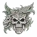 Quetzalcoatl and Tezcatlipoca, half animal skull tattoo design idea