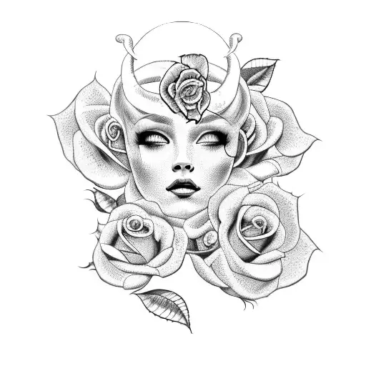 medusa with roses tattoo design idea