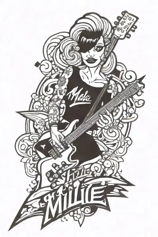 Rock and Roll with the name "Millie" tattoo design idea