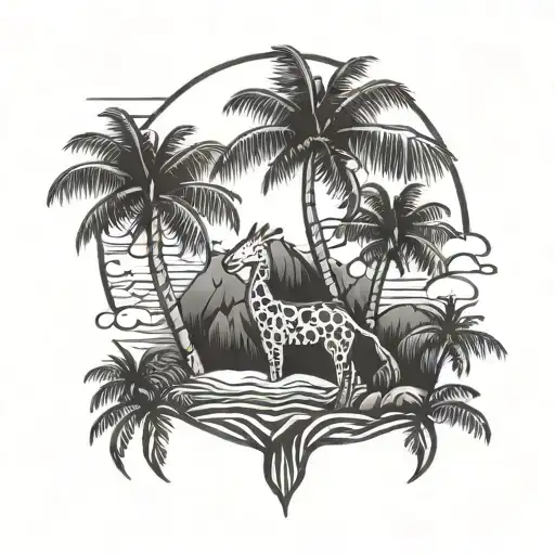 Hawaii coconut tree with giraffe tattoo design idea