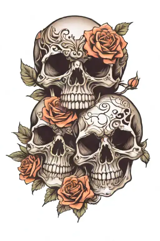 mini black skulls with roses for eyes on each finger tattoo design idea
