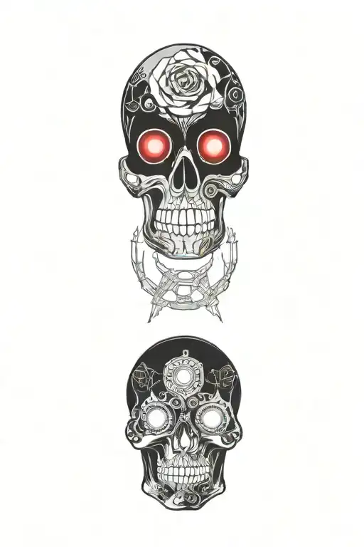 mini black skulls with roses for eyes on each finger tattoo design idea