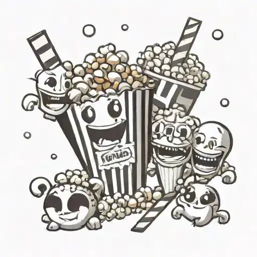 popcorn seeds, happy faces, cartoon tattoo design idea