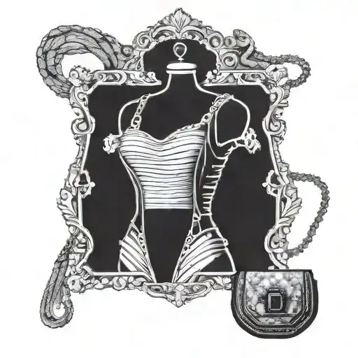 A mannequin that is a metal frame holding a purse tattoo design idea