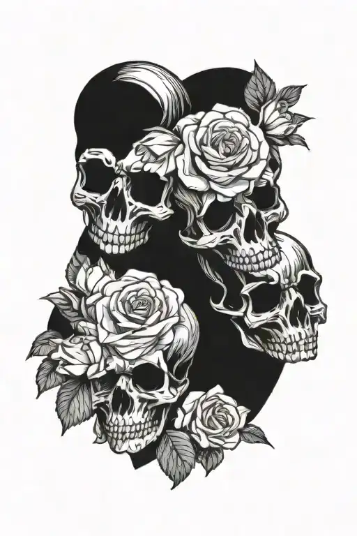 mini black skulls with roses for eyes on each finger tattoo design idea