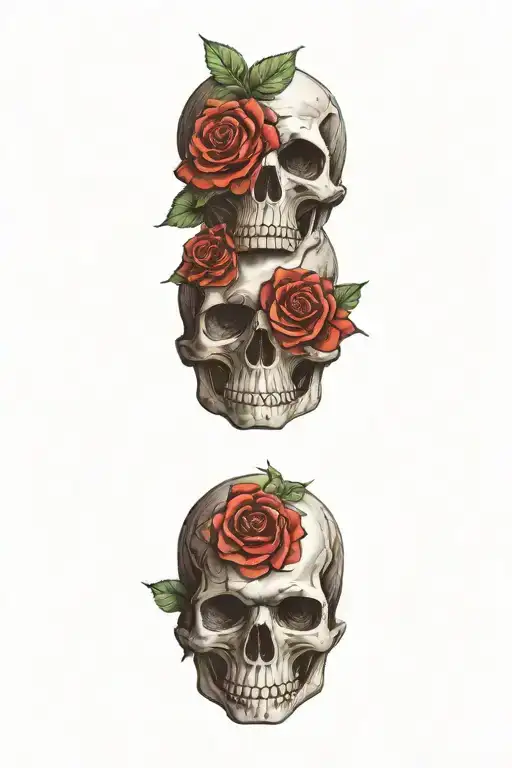 mini black skulls with roses for eyes on each finger tattoo design idea