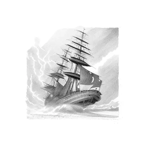 ship in storm tattoo design idea