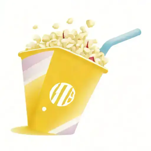 popcorn bucket, text "chicco", purple and white stripes tattoo design idea