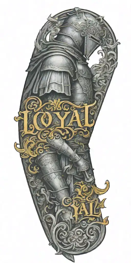 text "loyal", knight, gustave dore tattoo design idea