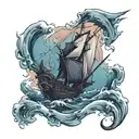 grimreaper below the surface, ocean, old ship with sails, blackhole, man in water tattoo design idea